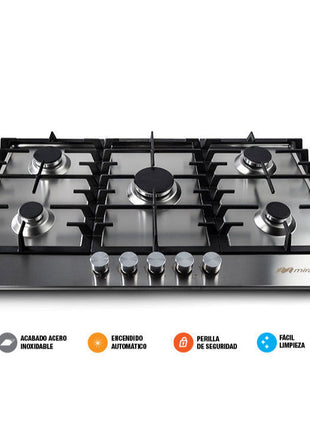 🔥 Parrilla SPARX MPS90GB de Gas | 5 Quemadores | Acero Inoxidable | Encendido Electrónico | Parrillas de Hierro Fundido | 90 cm de Ancho